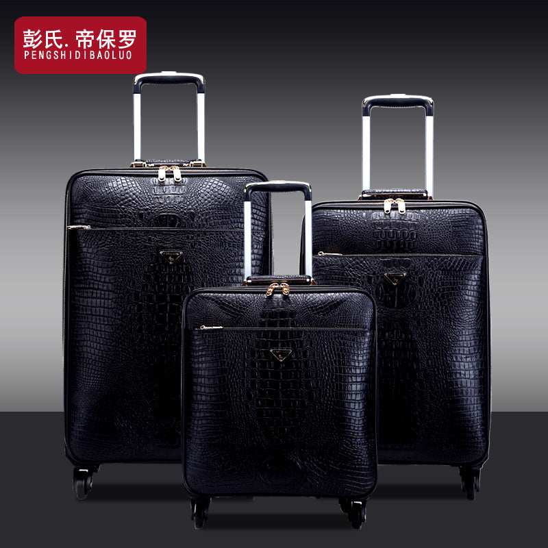 Paul Bag Factory genuine leather trolley case universal wheel suitcase crocodile pattern cowhide suitcase one piece dropshipping 