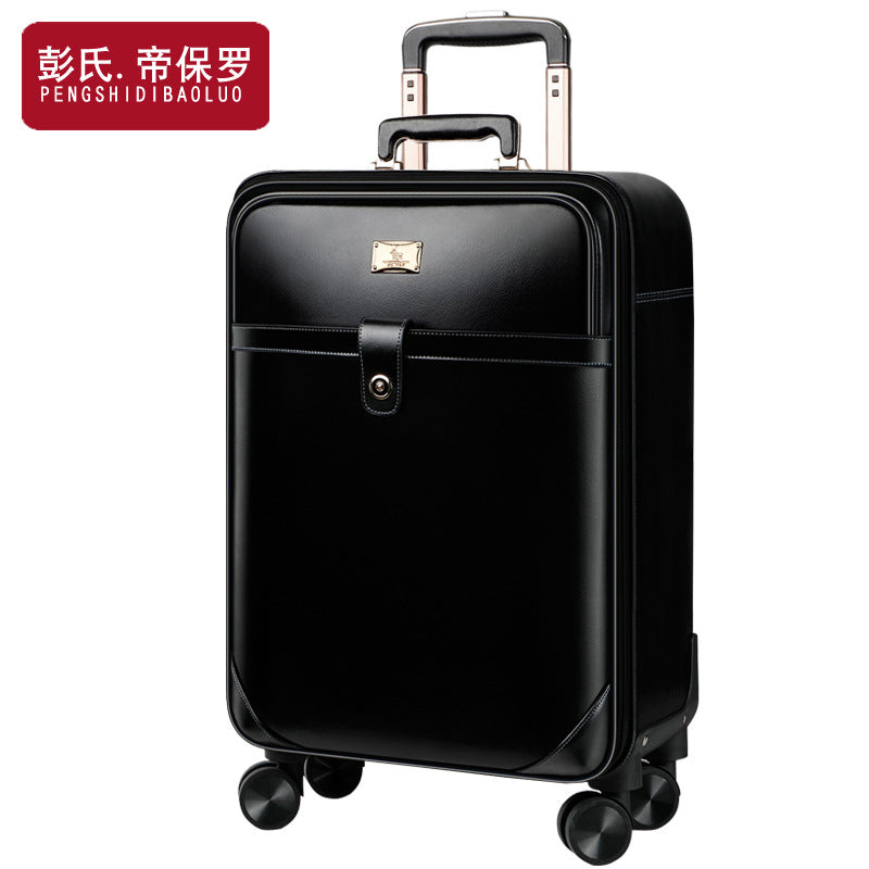 Men's business pure cowhide trolley case genuine leather travel bag men's universal wheel suitcase company gift customization