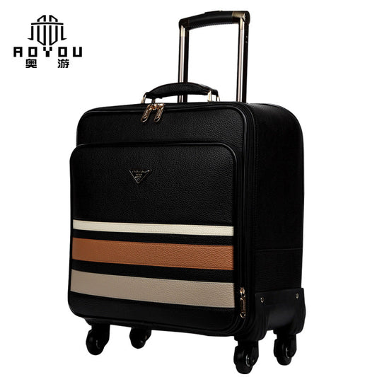 Business horizontal striped suitcase for men on business trip, universal wheel trolley case for women 