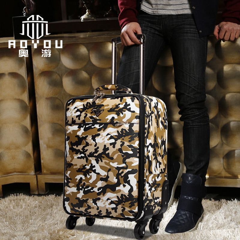 Military trolley case camouflage suitcase leather suitcase trolley case men's suitcase universal wheel cabin case gift customization