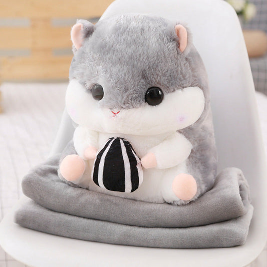 Hamster doll hand cover pillow blanket three in one plush toy holding melon seeds hamster doll rat year mascot