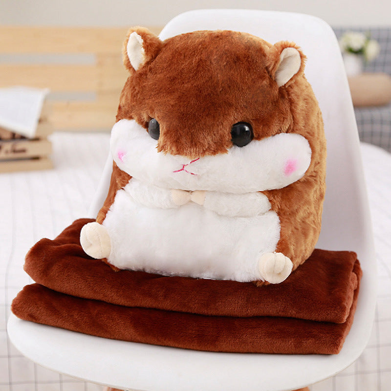 Hamster doll hand cover pillow blanket three in one plush toy holding melon seeds hamster doll rat year mascot