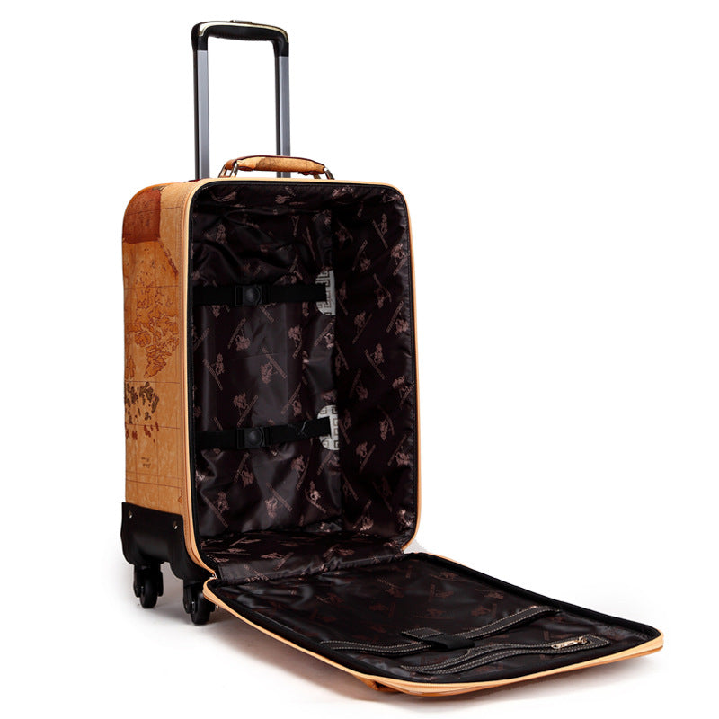 Map suitcase trolley case women's suitcase 20 inch suitcase men's universal wheel 16 inch boarding case 24 inch password box