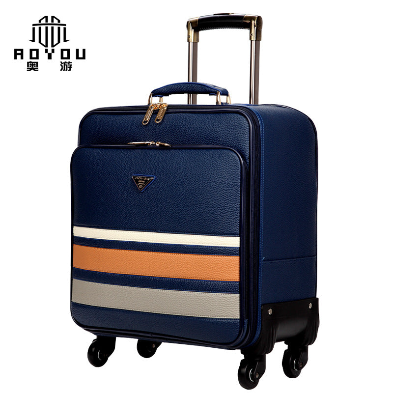 Business horizontal striped suitcase for men on business trip, universal wheel trolley case for women 