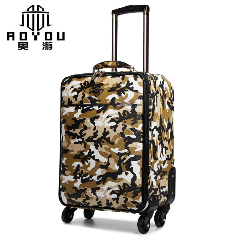 Military trolley case camouflage suitcase leather suitcase trolley case men's suitcase universal wheel cabin case gift customization