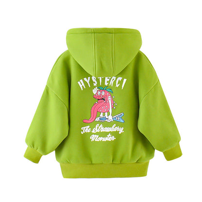 Girls Plush Sweater 2024 New Winter Clothes Stylish Children's Thickened Hooded Pullover Jacket Tops