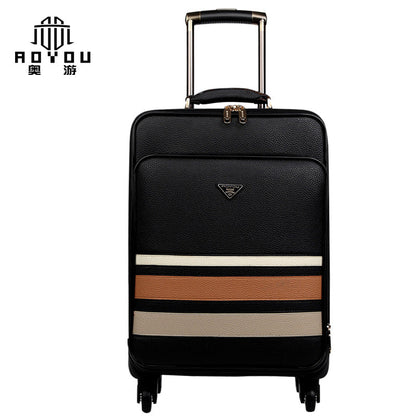 Business horizontal striped suitcase for men on business trip, universal wheel trolley case for women 