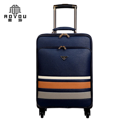 Business horizontal striped suitcase for men on business trip, universal wheel trolley case for women 