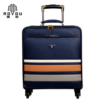 Business horizontal striped suitcase for men on business trip, universal wheel trolley case for women 