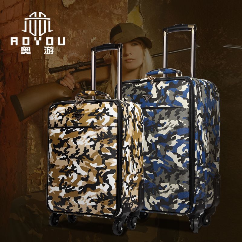 Military trolley case camouflage suitcase leather suitcase trolley case men's suitcase universal wheel cabin case gift customization