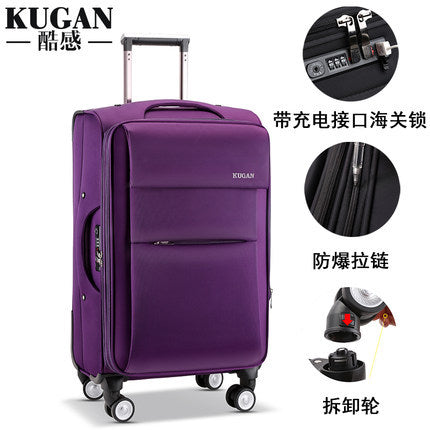 Rechargeable USB suitcase trolley case for women and men with customs lock travel case universal wheel Oxford cloth suitcase boarding case 