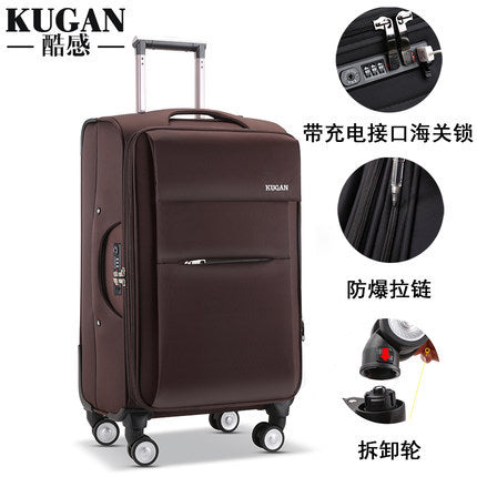 Rechargeable USB suitcase trolley case for women and men with customs lock travel case universal wheel Oxford cloth suitcase boarding case 