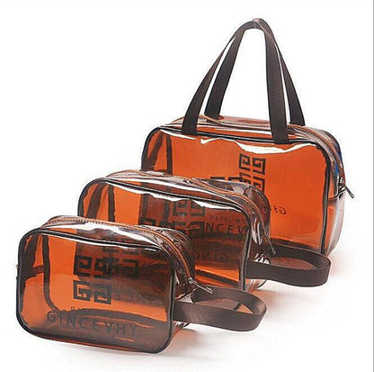 PVC cosmetic bag travel wash bag men's and women's cosmetic transparent bag three-piece set manufacturer logo production 