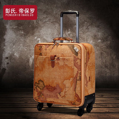 Map suitcase trolley case women's suitcase 20 inch suitcase men's universal wheel 16 inch boarding case 24 inch password box