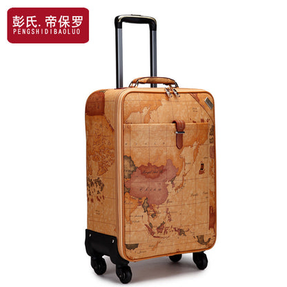 Map suitcase trolley case women's suitcase 20 inch suitcase men's universal wheel 16 inch boarding case 24 inch password box