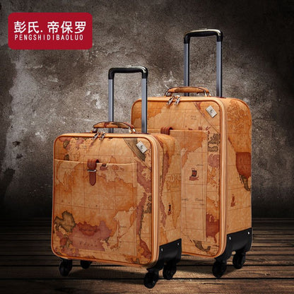 Map suitcase trolley case women's suitcase 20 inch suitcase men's universal wheel 16 inch boarding case 24 inch password box