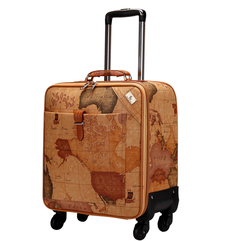 Map suitcase trolley case women's suitcase 20 inch suitcase men's universal wheel 16 inch boarding case 24 inch password box