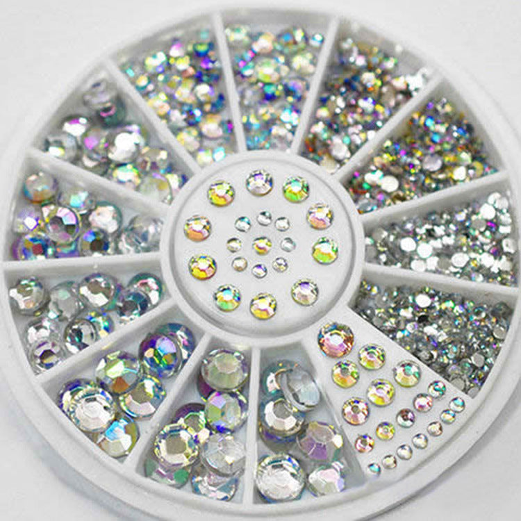 Cross-border nail art accessories nail flat bottom fantasy alloy diamond special-shaped white AB rhinestone accessories 12 grid turntable wholesale