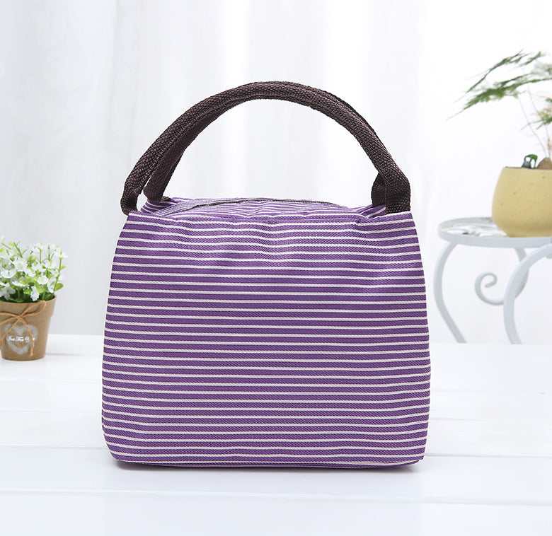 New striped portable lunch bag large capacity picnic zipper lunch box bag hot and cold insulation bag manufacturers wholesale 