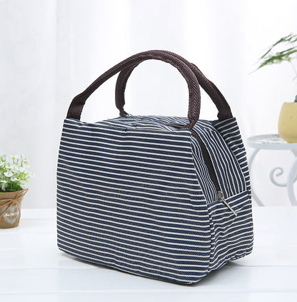 New striped portable lunch bag large capacity picnic zipper lunch box bag hot and cold insulation bag manufacturers wholesale 