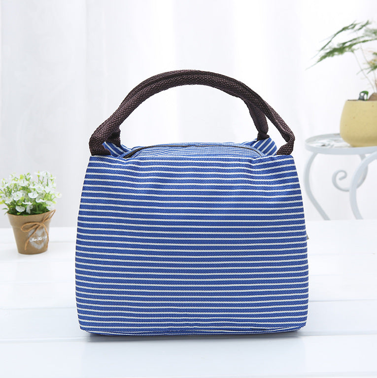 New striped portable lunch bag large capacity picnic zipper lunch box bag hot and cold insulation bag manufacturers wholesale 