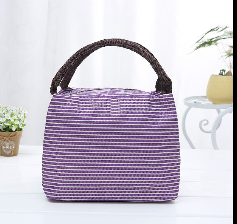 New striped portable lunch bag large capacity picnic zipper lunch box bag hot and cold insulation bag manufacturers wholesale 