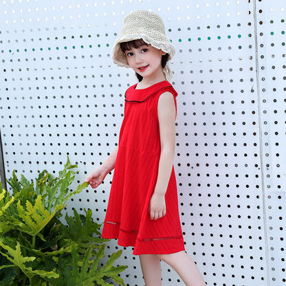 Girls dress 2024 summer new style little girl Chanel style skirt Korean version round neck sleeveless princess dress Western style