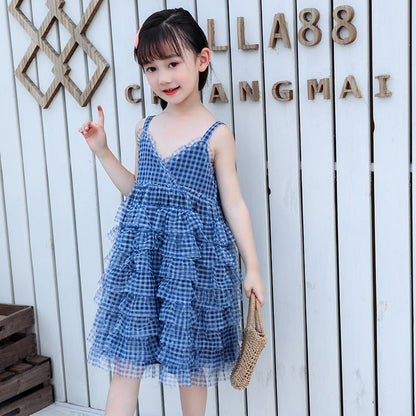 2024 summer girls new suspender skirt fluffy gauze cake skirt little girl stylish Korean version princess skirt dress