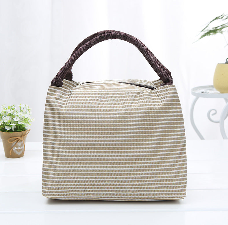 New striped portable lunch bag large capacity picnic zipper lunch box bag hot and cold insulation bag manufacturers wholesale 