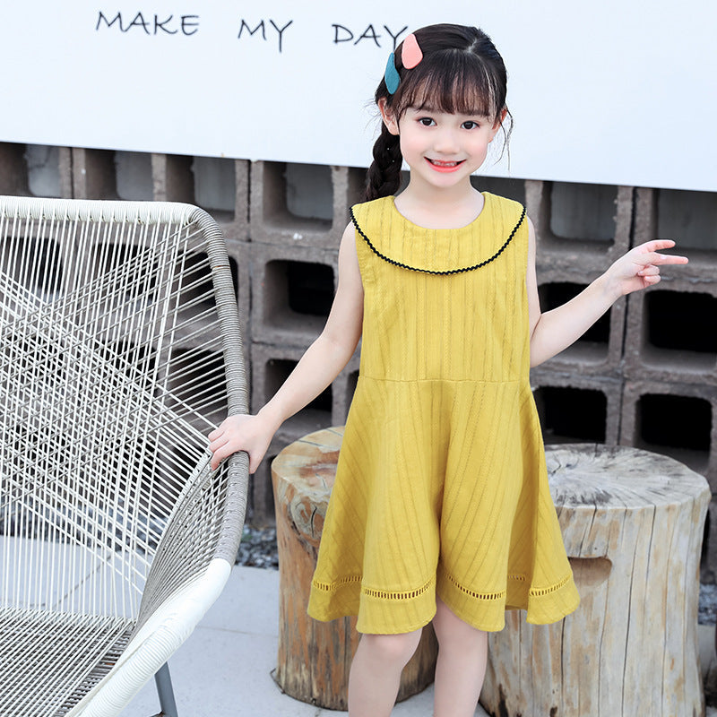 Girls dress 2024 summer new style little girl Chanel style skirt Korean version round neck sleeveless princess dress Western style