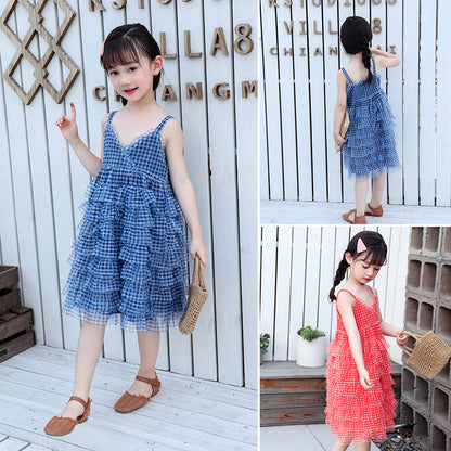 2024 summer girls new suspender skirt fluffy gauze cake skirt little girl stylish Korean version princess skirt dress