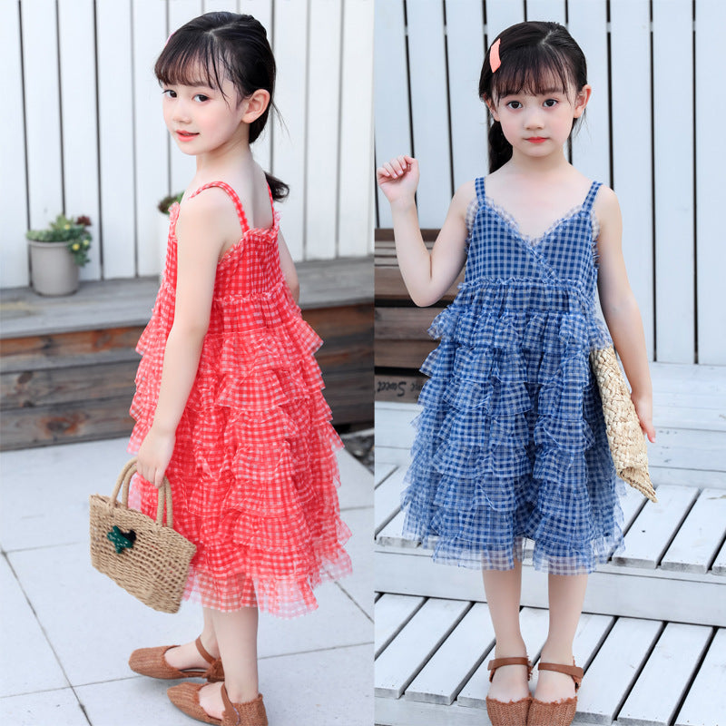 2024 summer girls new suspender skirt fluffy gauze cake skirt little girl stylish Korean version princess skirt dress