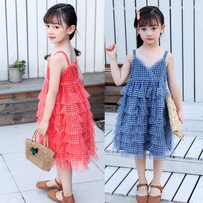 2024 summer girls new suspender skirt fluffy gauze cake skirt little girl stylish Korean version princess skirt dress