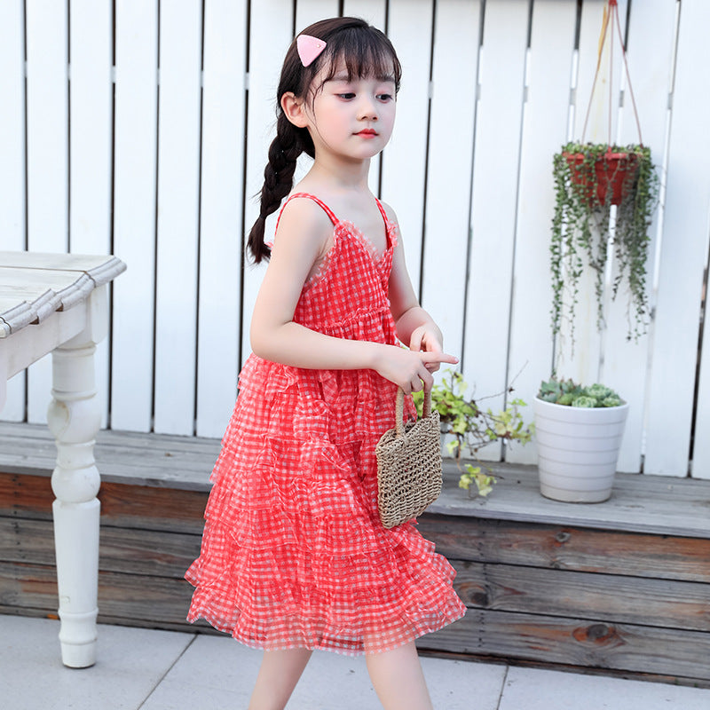 2024 summer girls new suspender skirt fluffy gauze cake skirt little girl stylish Korean version princess skirt dress