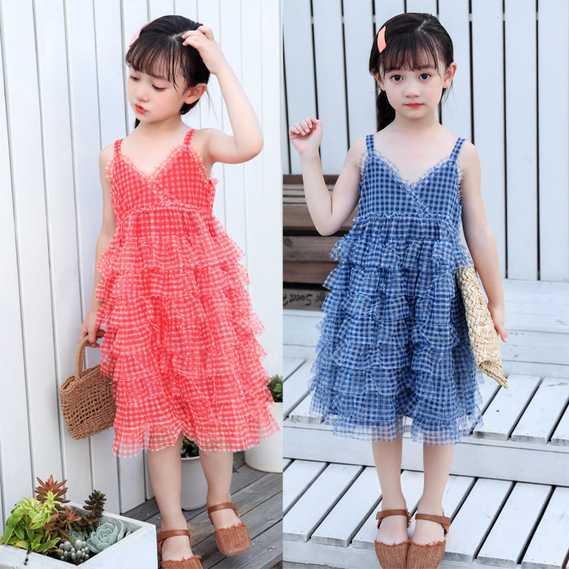 2024 summer girls new suspender skirt fluffy gauze cake skirt little girl stylish Korean version princess skirt dress