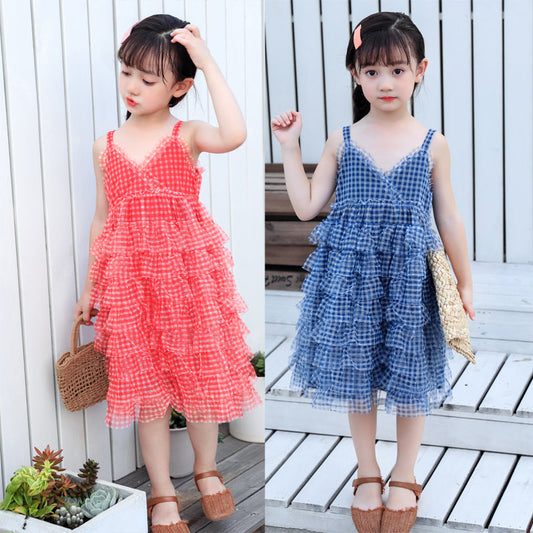 2024 summer girls new suspender skirt fluffy gauze cake skirt little girl stylish Korean version princess skirt dress