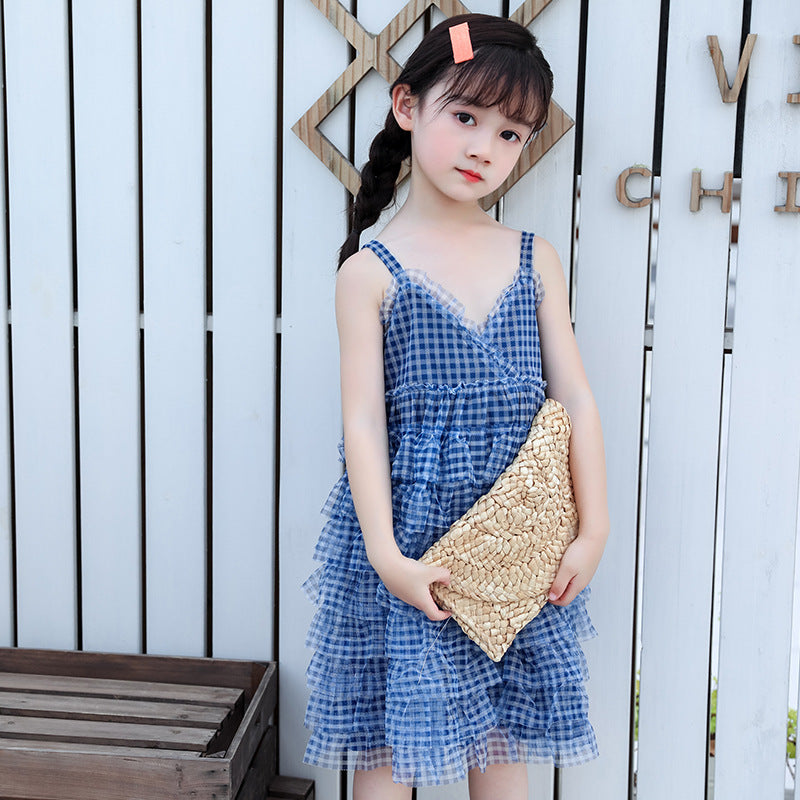 2024 summer girls new suspender skirt fluffy gauze cake skirt little girl stylish Korean version princess skirt dress