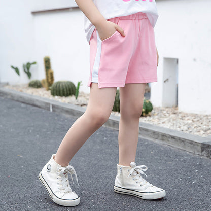 Girls cotton shorts 2024 new summer wear children's middle and large children's stylish shorts fashionable shorts outer wear hot pants trend