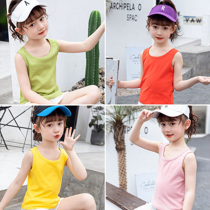 Girls vest 2024 new summer style sleeveless T-shirt for little girls, small children, medium and large children, outer wear suspender shirt trendy