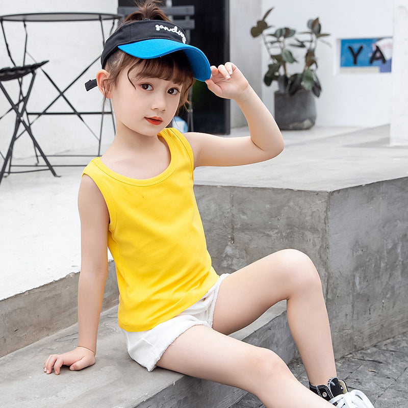 Girls vest 2024 new summer style sleeveless T-shirt for little girls, small children, medium and large children, outer wear suspender shirt trendy