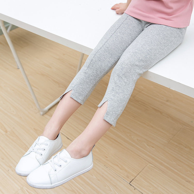 Girls' cropped pants 2024 new summer leggings cotton mid-length pants stylish children's middle and large children's girls' stretch pants