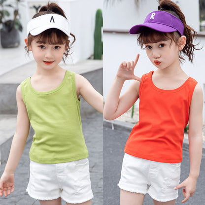 Girls vest 2024 new summer style sleeveless T-shirt for little girls, small children, medium and large children, outer wear suspender shirt trendy