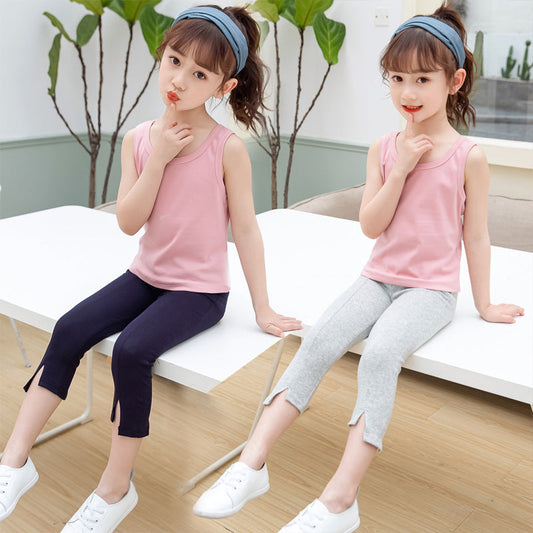 Girls' cropped pants 2024 new summer leggings cotton mid-length pants stylish children's middle and large children's girls' stretch pants