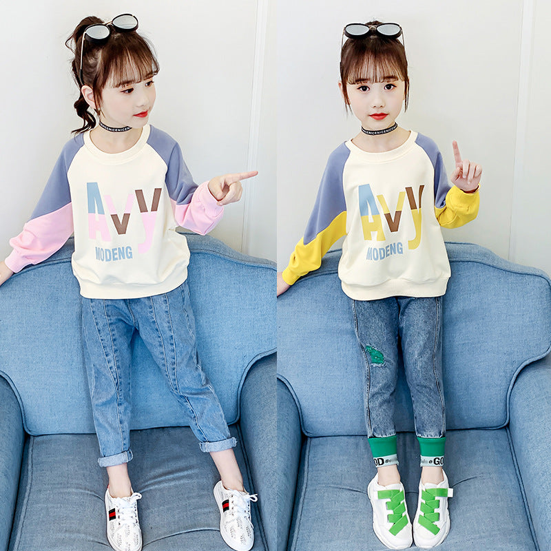 Girls Plush Sweatshirt 2024 New Winter Clothes Stylish Children's Thickened Fashion Pullover Jacket Tops