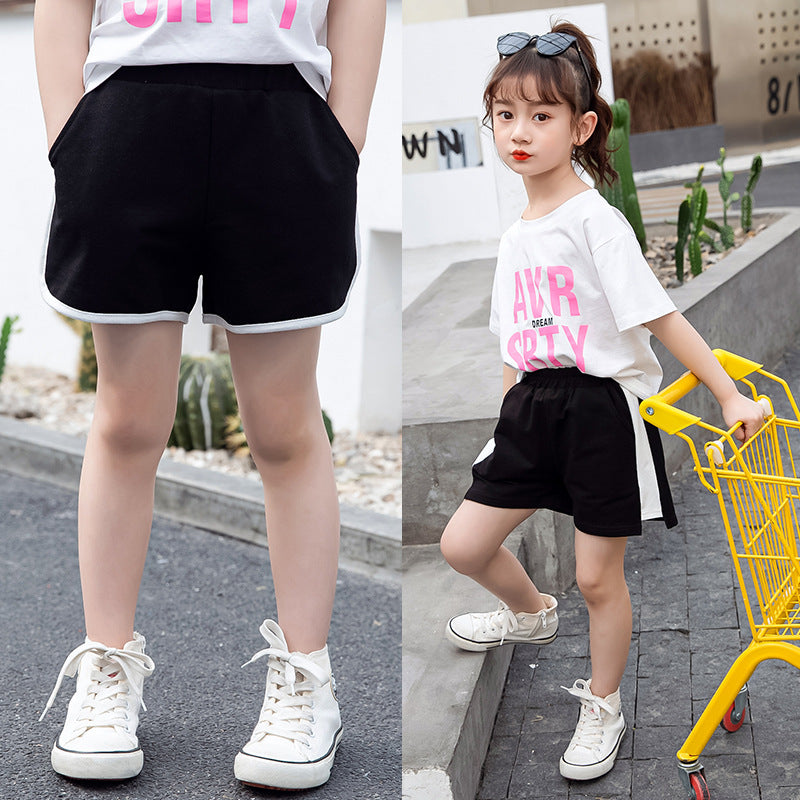 Girls cotton shorts 2024 new summer wear children's middle and large children's stylish shorts fashionable shorts outer wear hot pants trend