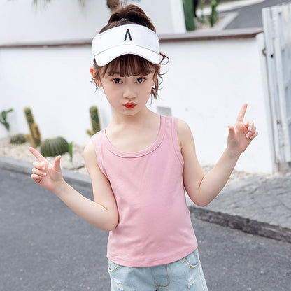 Girls vest 2024 new summer style sleeveless T-shirt for little girls, small children, medium and large children, outer wear suspender shirt trendy