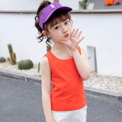 Girls vest 2024 new summer style sleeveless T-shirt for little girls, small children, medium and large children, outer wear suspender shirt trendy