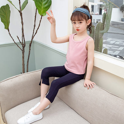 Girls' cropped pants 2024 new summer leggings cotton mid-length pants stylish children's middle and large children's girls' stretch pants