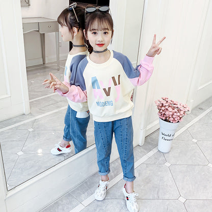 Girls Plush Sweatshirt 2024 New Winter Clothes Stylish Children's Thickened Fashion Pullover Jacket Tops