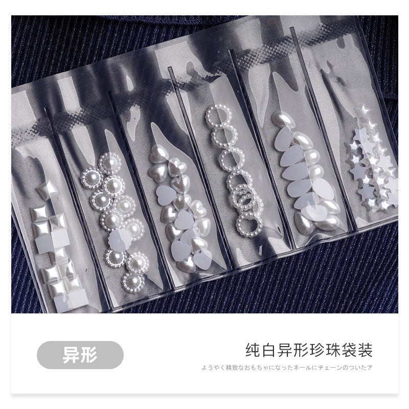 Japanese nail accessories wholesale semi-circular pure white beige pearl special-shaped pearl phototherapy nail DIY small pearl